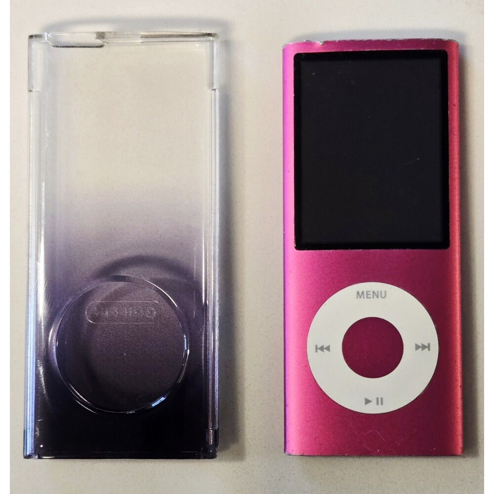 Apple iPod Nano 4th Gen Pink 8GB FOR PARTS Powers On Bad Backlight & Case Bundle